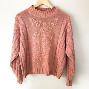 Vintage Pink Floral Chunky Sweater